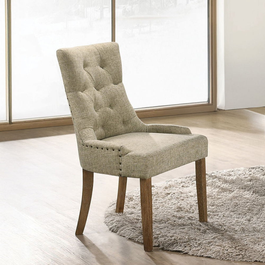 ACME Furniture Yotam Side Chair Set of 2) Beige Fabric & Salvaged Oak