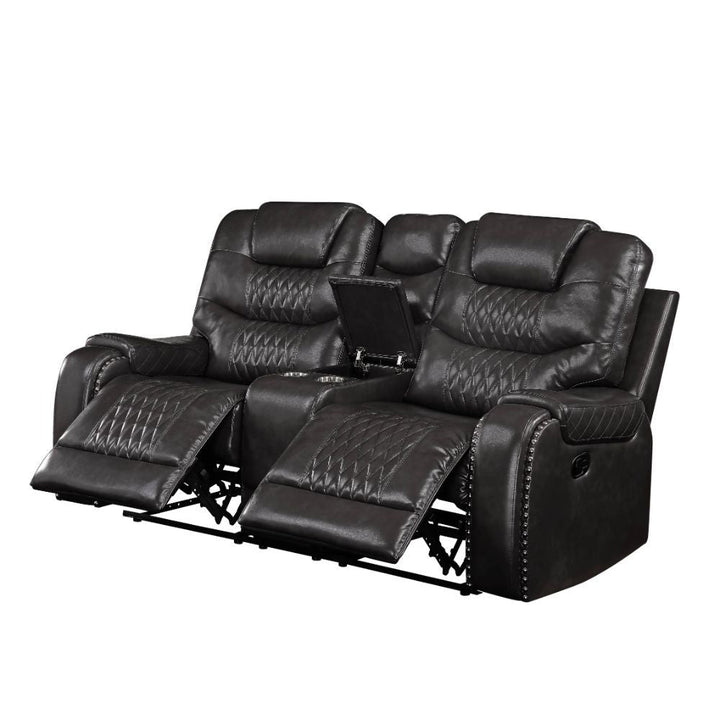Braylon - Motion Loveseat With Console - Magnetite Synthetic Leather