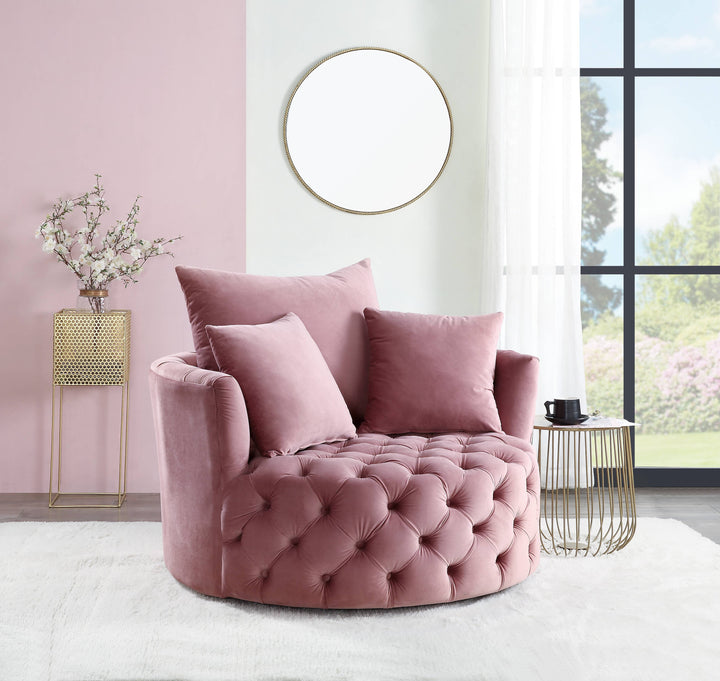 Zunyas - Velvet Accent Chair With Swivel - Pink