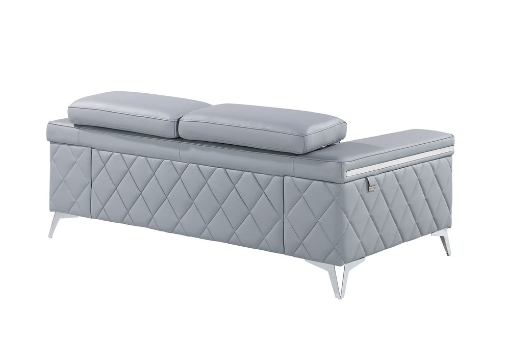 DivanItalia 1140 Loveseat with Adjustable Headrest in Top-Grain Italian Leather - Light Blue