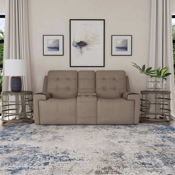 Iris Power Reclining Loveseat With Console &amp; Power Headrests Khaki