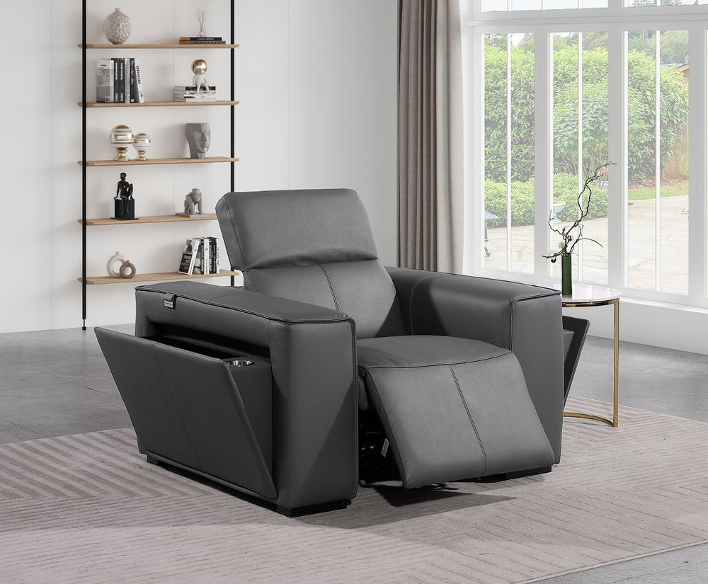 DivanItalia 1224 Top Grain Italian Leather Power Reclining Chair with Power Headrests - Dark Gray