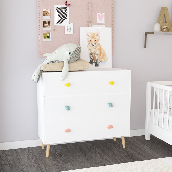 Kids 3 Drawer Dresser, Baby Storage Cabinet for Nursery,  (White)