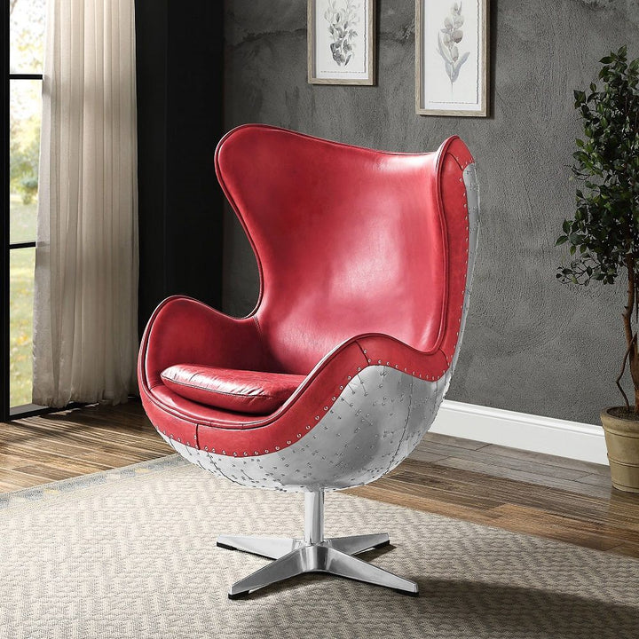 Brancaster - Accent Chair With Swivel - Red Top Grain Leather & Aluminum