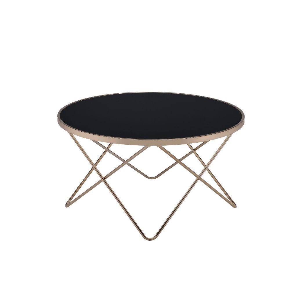 ACME Furniture Valora Coffee Table Black Glass & Champagne
