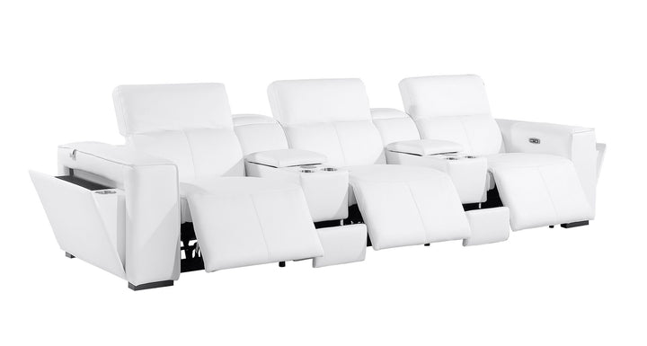 DivanItalia 1224 5-Piece Modular Power Reclining Sofa in Top Grain Italian Leather with 3 Power Recliners &amp; Power Headrests - White
