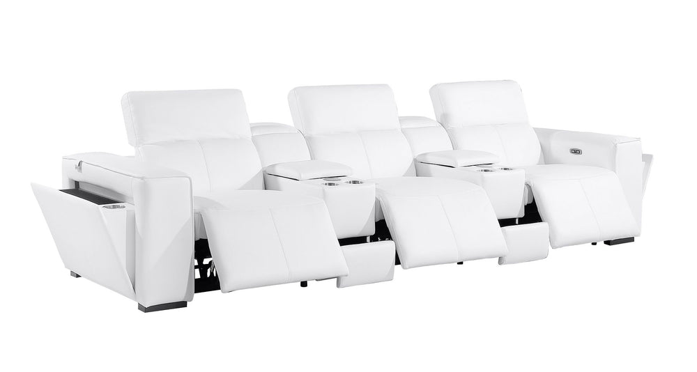 DivanItalia 1224 5-Piece Modular Power Reclining Sofa in Top Grain Italian Leather with 3 Power Recliners & Power Headrests - White