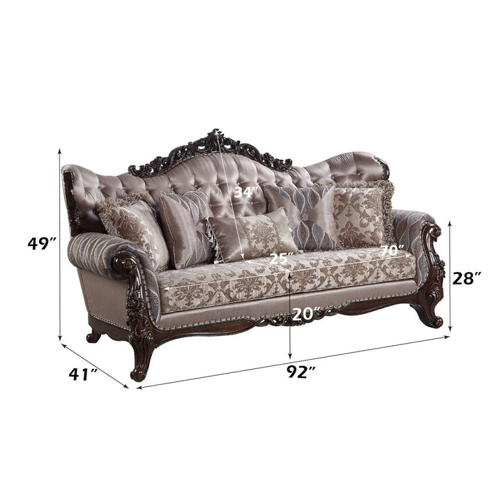 Benbek - Sofa With 5 Pillows - Fabric & Antique Oak