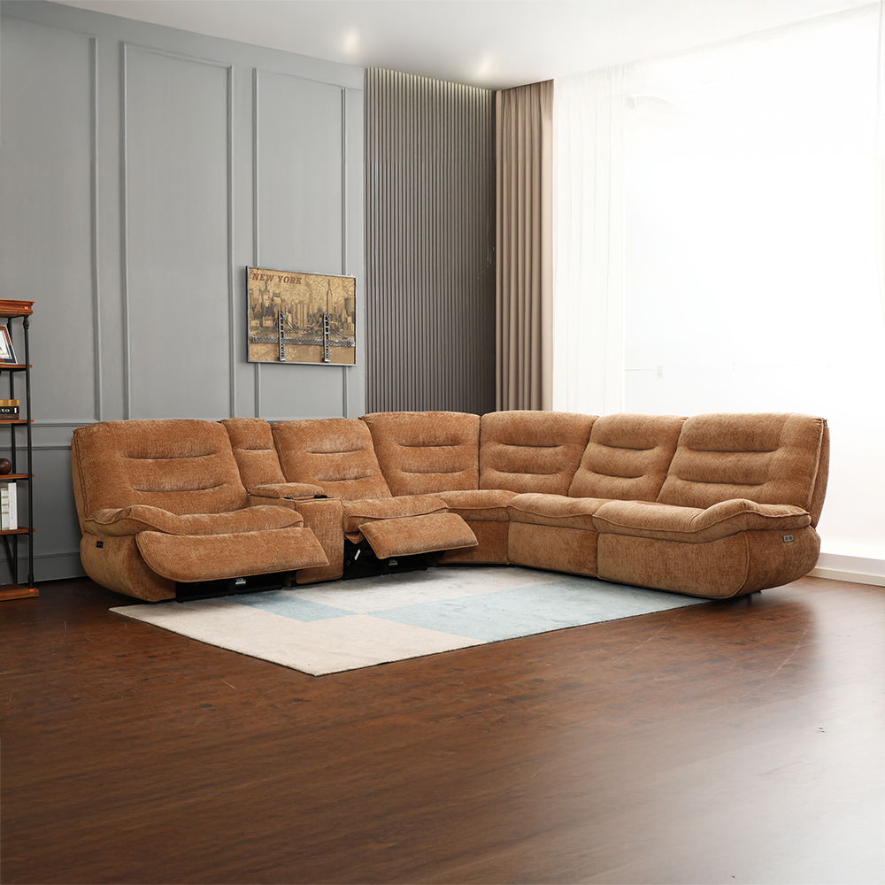 Emmy - Power Motion Sectional Sofa - Orange Chenille