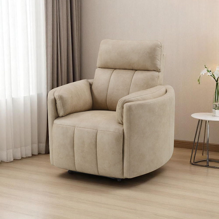 Elison - Motion Glider Recliner With Swivel - Dark Beige Polish Microfiber