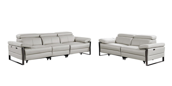 DivanItalia 1246 Modular Power Dual Reclining Sofa and Loveseat Set with Power Headrests – Top Grain Italian Leather - Light Gray