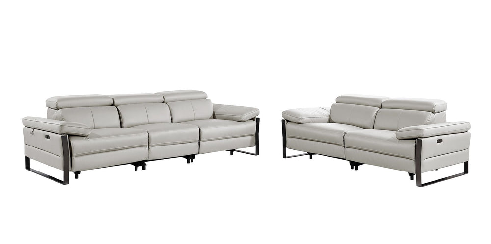 DivanItalia 1246 Modular Power Dual Reclining Sofa and Loveseat Set with Power Headrests – Top Grain Italian Leather - Light Gray