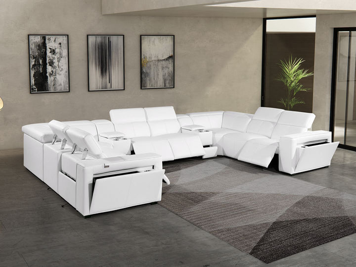 DivanItalia 1224 10-Piece U-Shaped Sectional Sofa in Top Grain Italian Leather with 4 Power Recliners &amp; Power Headrests - White