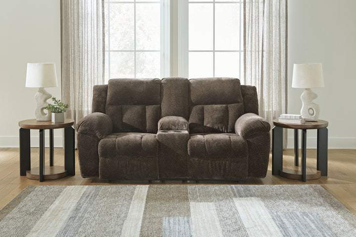 Frohn - Dbl Reclining Loveseat With Console - Chocolate