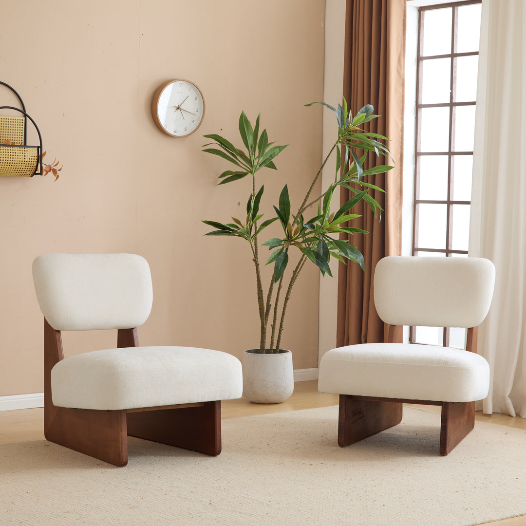 Wood Base Lounge Chair – Beige/Walnut (Set of 2)