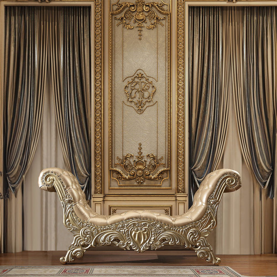 ACME Furniture Vatican Bench Synthetic Leather, Light Gold & Champagne 