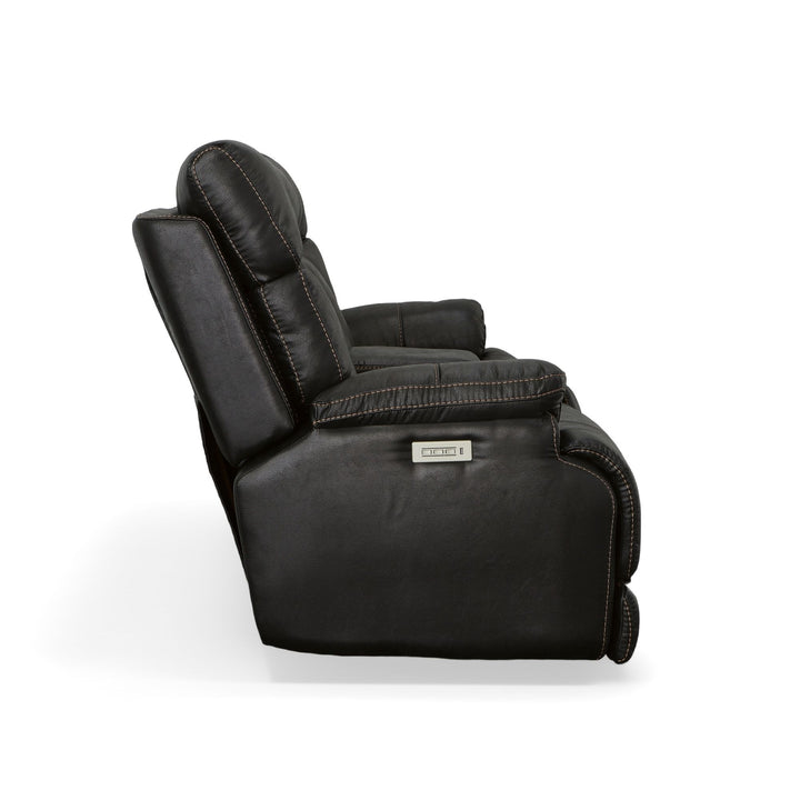 Clive Fabric Power Reclining Loveseat with Console, Power Headrests &amp; Lumbar in Peppercorn