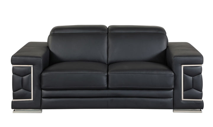 DivanItalia 692 3-Piece Sofa Set with Adjustable Headrest in Top-Grain Italian Leather - Black