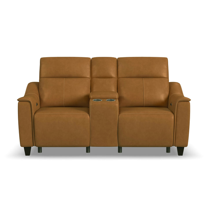 Walter Power Reclining Loveseat With Console &amp; Power Headrests Honey
