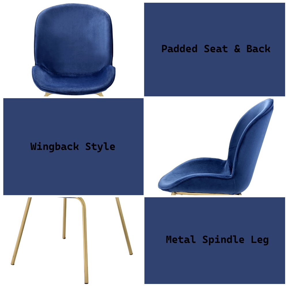 Chuchip - Side Chair Set of 2) - Blue Velvet & Gold