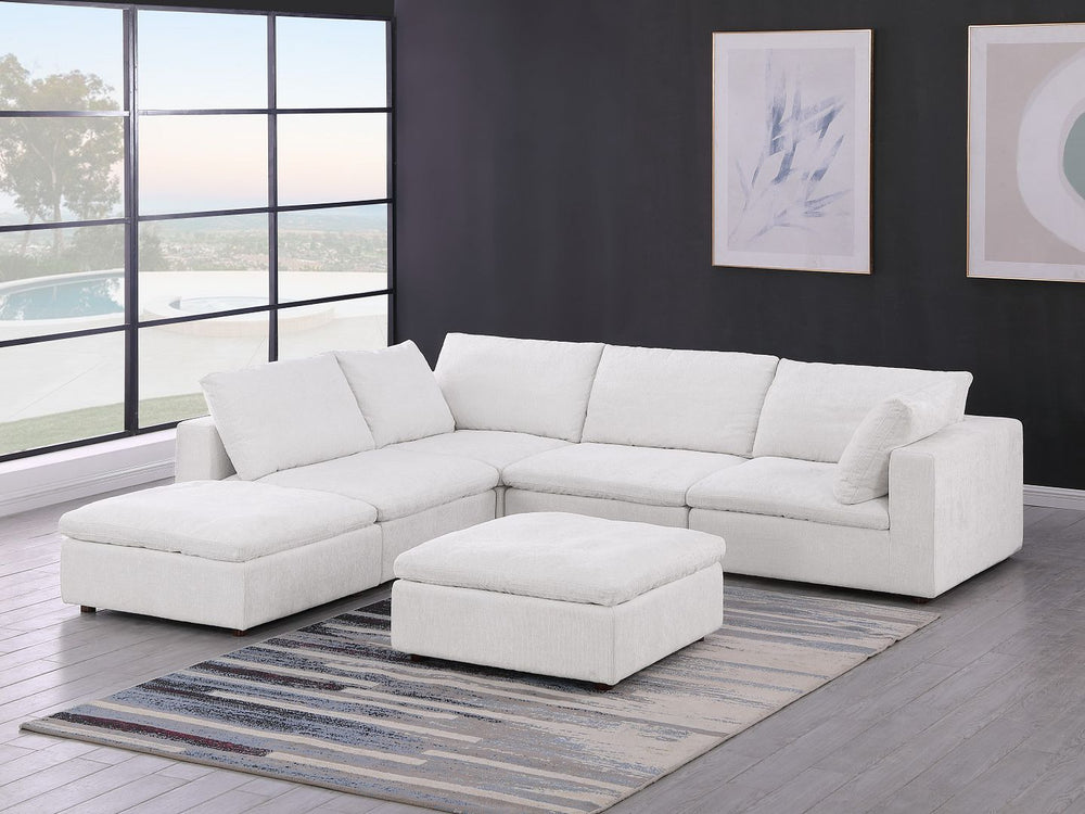 DivanItalia 1100 6-Piece Left Arm Facing 3-Seat Sectional – Top-Grain Italian Leather - Pearl
