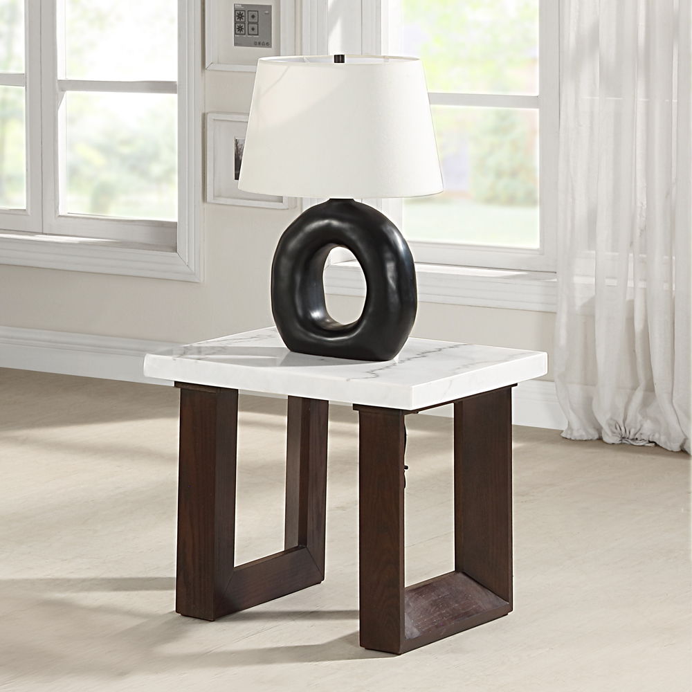 Edwyn - End Table With Marble Top - White Natural Marble Top & Brown