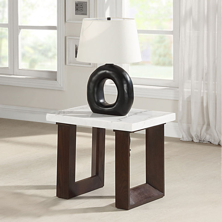 Edwyn - End Table With Marble Top - White Natural Marble Top & Brown
