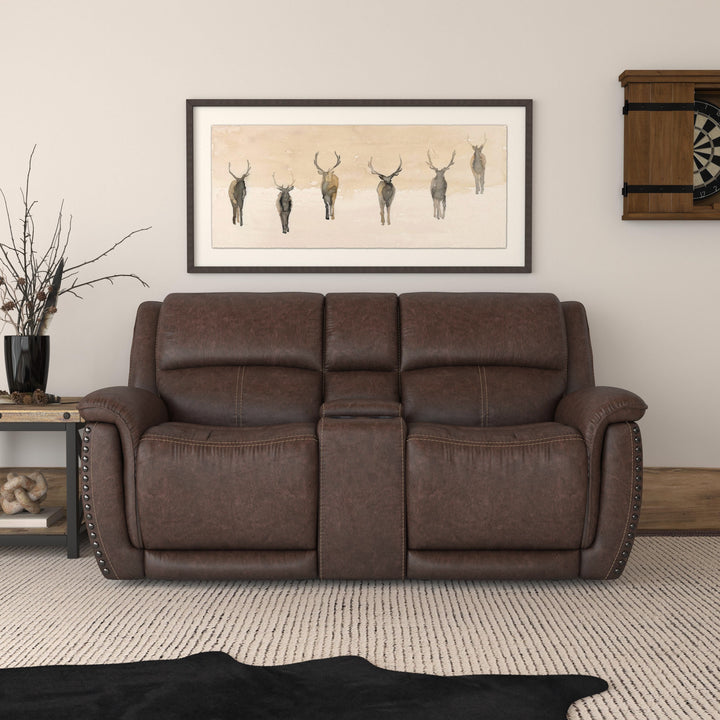 Beau Fabric Power Reclining Loveseat with Console &amp; Power Headrests in Sable