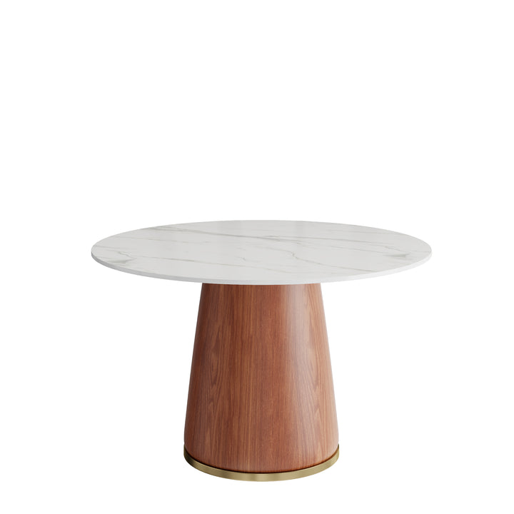 47-Inch Round Dining Table with Stone Top &amp; Walnut-Finish Solid Wood Base