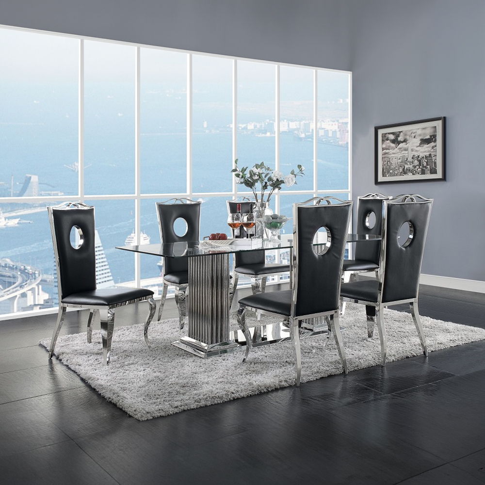 Cyrene - Side Chair Set of 2) - Black Synthetic Leather & Stainless Steel