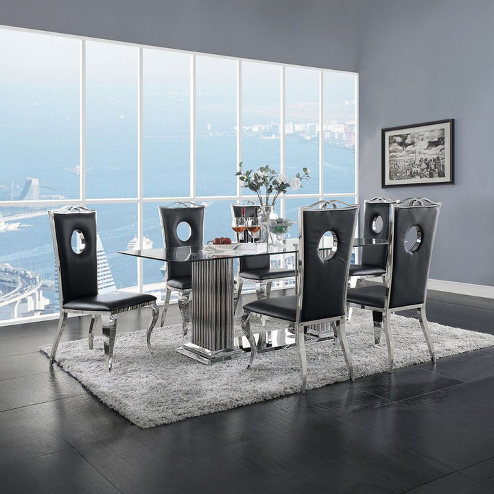 Cyrene - Side Chair Set of 2) - Black Synthetic Leather & Stainless Steel