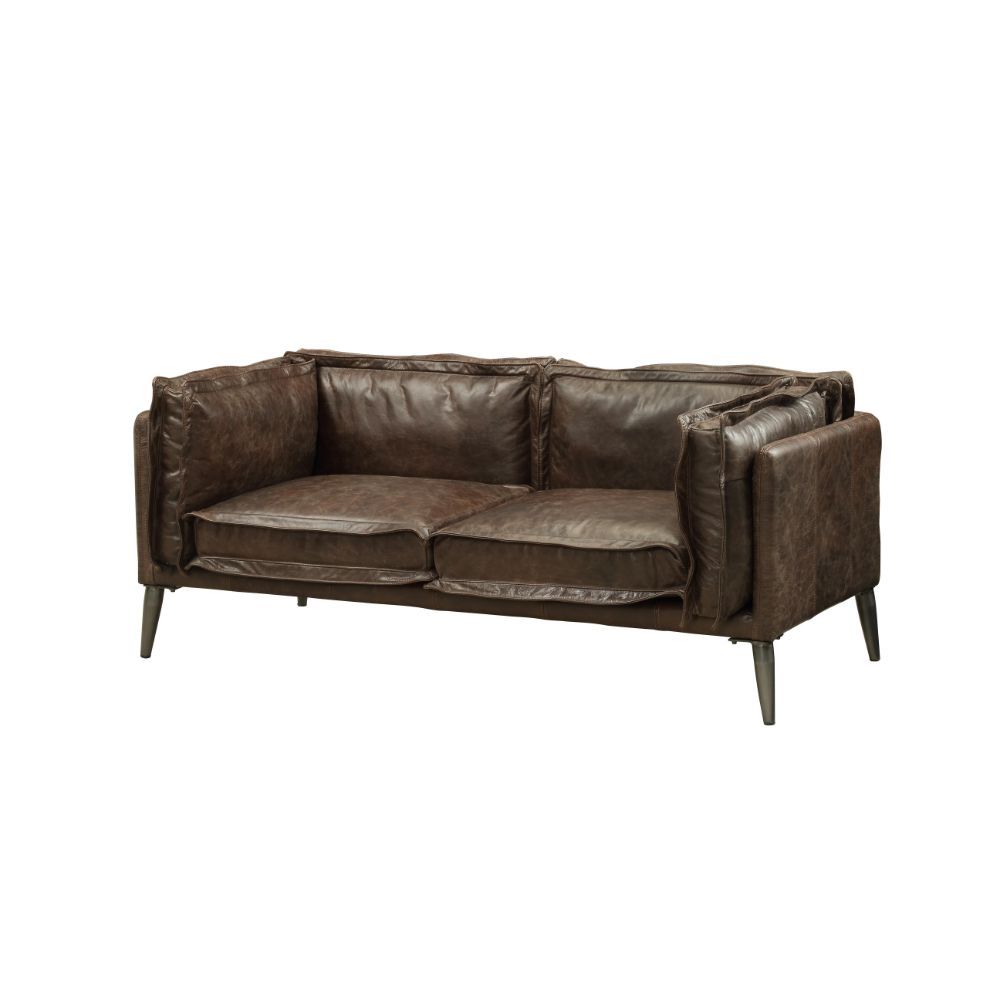 ACME Furniture Porchester Loveseat Distress Chocolate Top Grain Leather