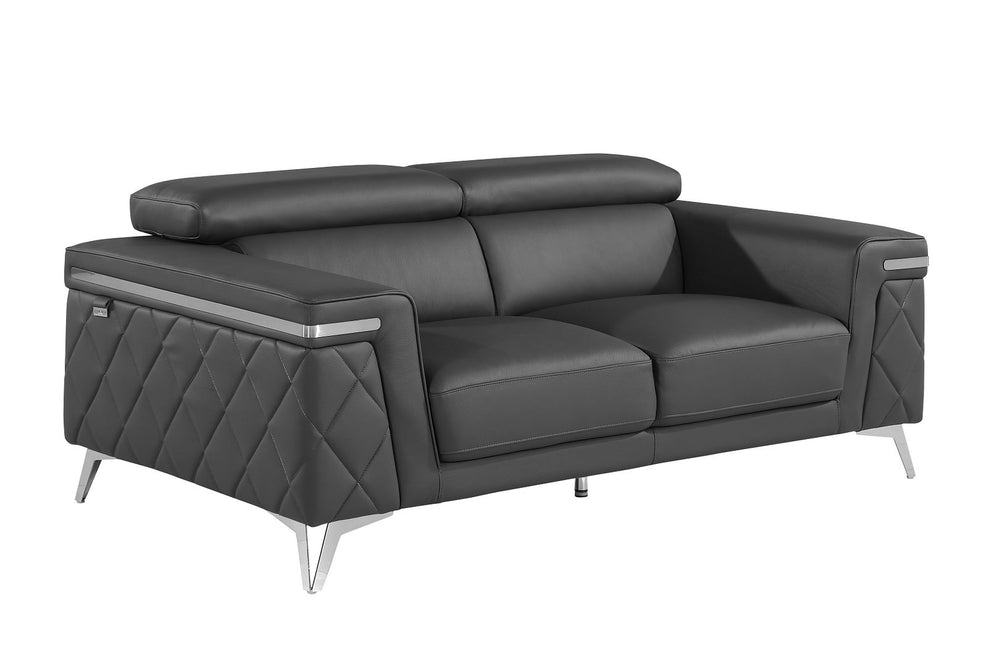 DivanItalia 1140 Loveseat with Adjustable Headrest in Top-Grain Italian Leather - Dark Gray