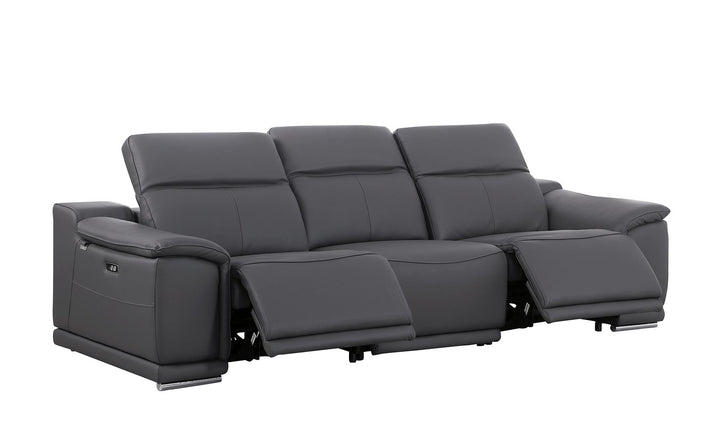 DivanItalia 9762 3-Piece Modular Power Reclining Sofa with 2 Power Recliners in Top Grain Italian Leather - Dark Gray