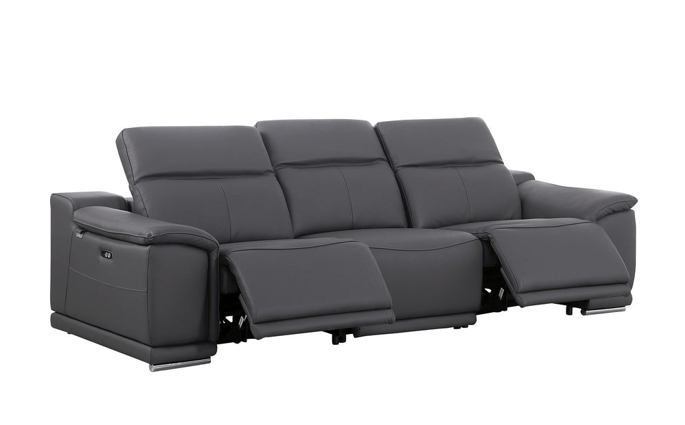 DivanItalia 9762 3-Piece Modular Power Reclining Sofa with 2 Power Recliners in Top Grain Italian Leather - Dark Gray