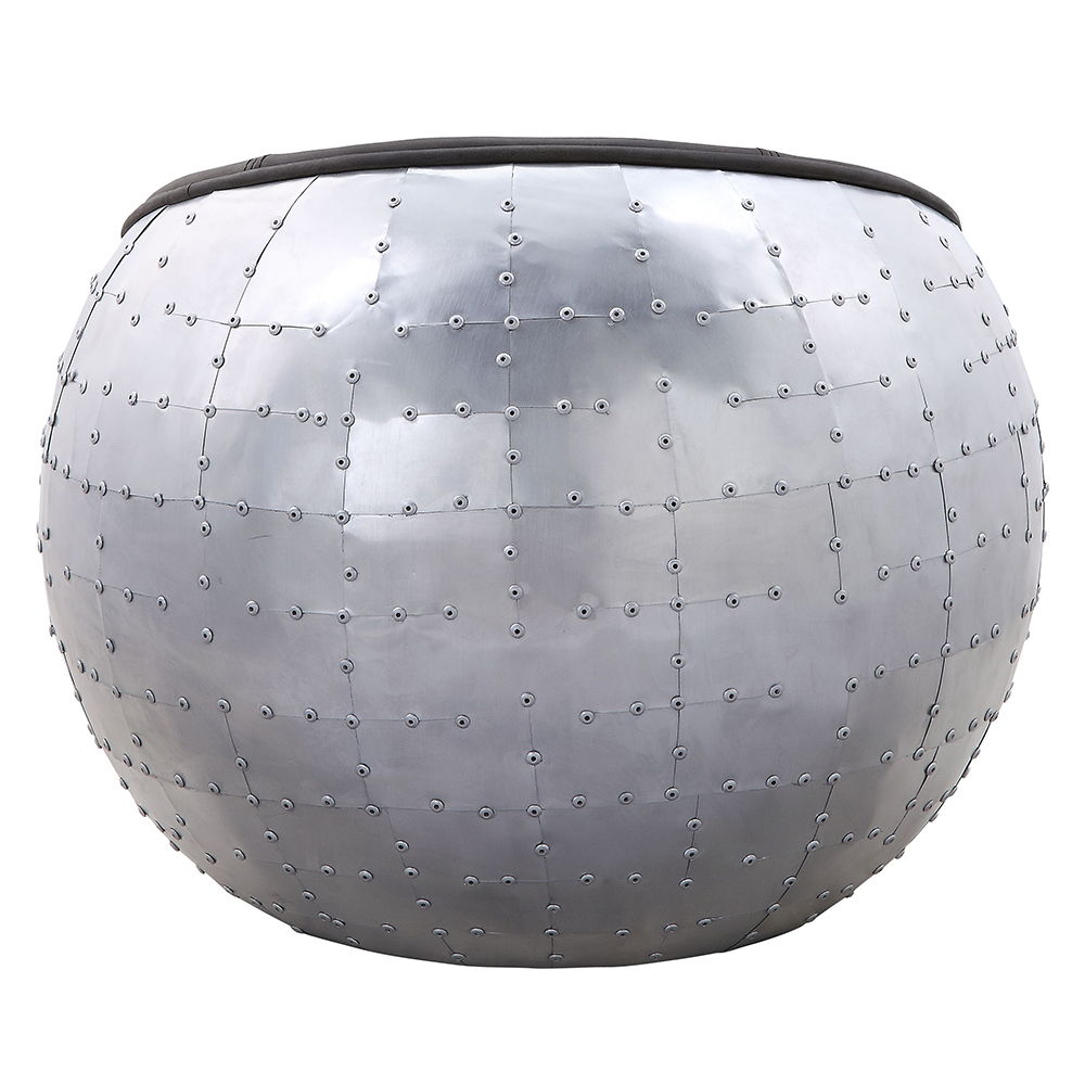 Brancaster - Ottoman - Antique Ebony Top Grain Leather & Aluminum