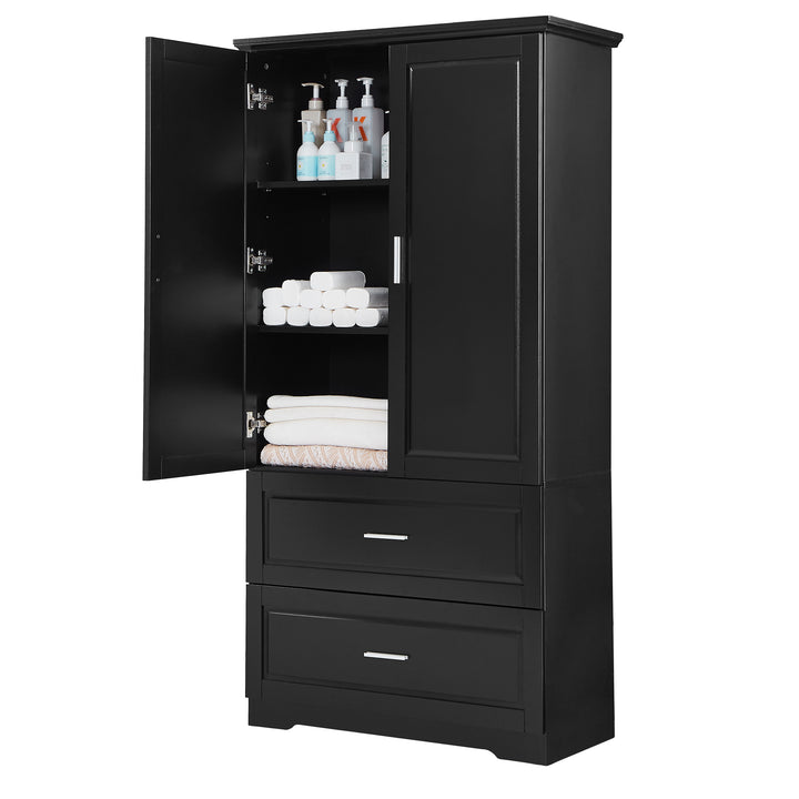 tall-bathroom-storage-cabinet-with-two-doors-and-drawers-black