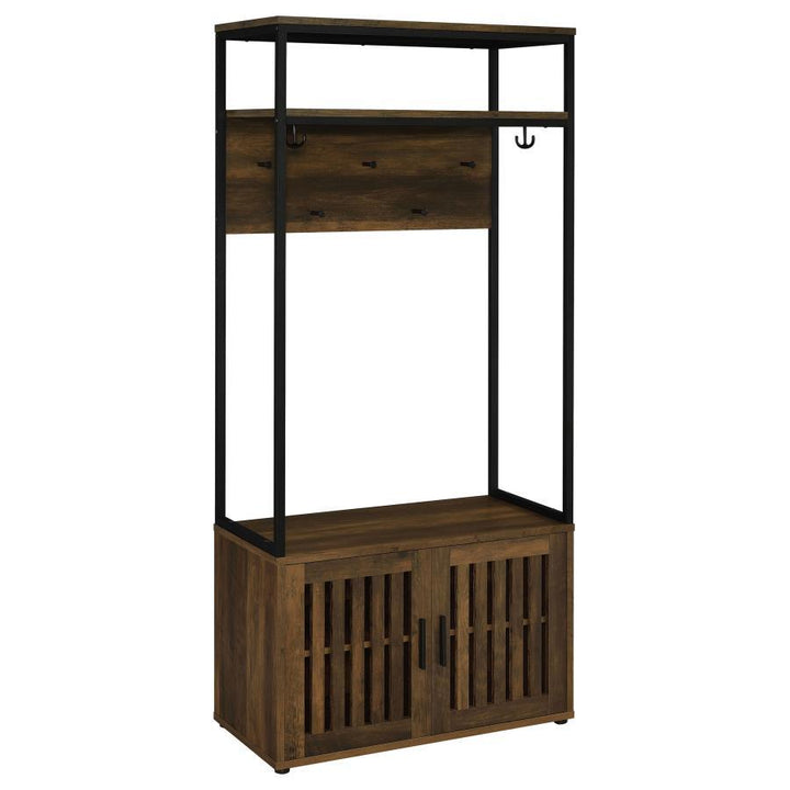 Coaster Furniture Quincy - 2 Door Coat Rack Hall Tree Storage Bench - Dark Pine