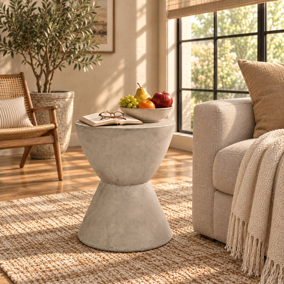 Hourglass MgO Outdoor Side Table – Light Grey