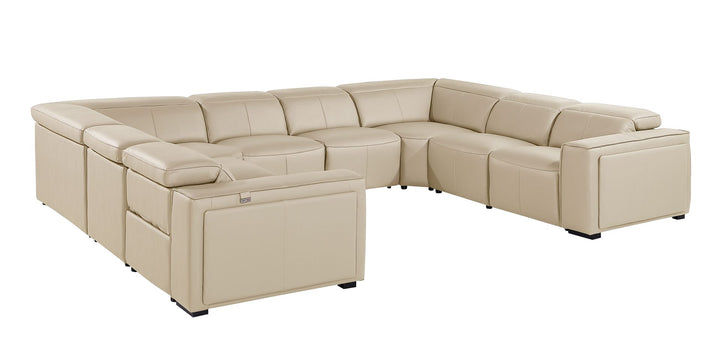 DivanItalia 1224 8-Piece U-Shaped Sectional Sofa in Top Grain Italian Leather with 4 Power Recliners &amp; Power Headrests – No Console - Beige