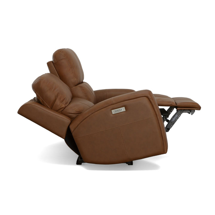 Linden Leather Power Reclining Loveseat with Power Headrests &amp; Lumbar in Caramel