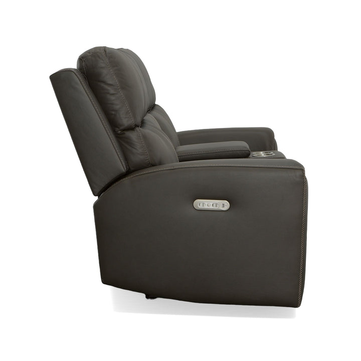Jarvis Leather Power Reclining Loveseat with Console &amp; Power Headrests in Mica