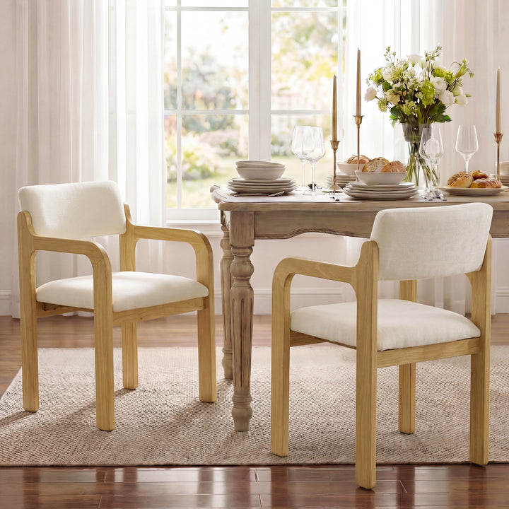 Rounded-Arm Rubberwood Armchair – Natural (Set of 2)