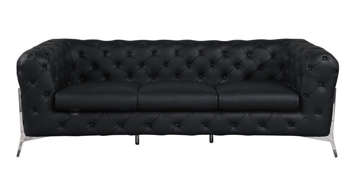 DivanItalia 970 Italian Leather Black Leather Sofa and Two Chair Set