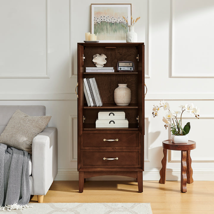 53.5-Inch Mid-Century Modern Kitchen Pantry Storage Cabinet in Walnut