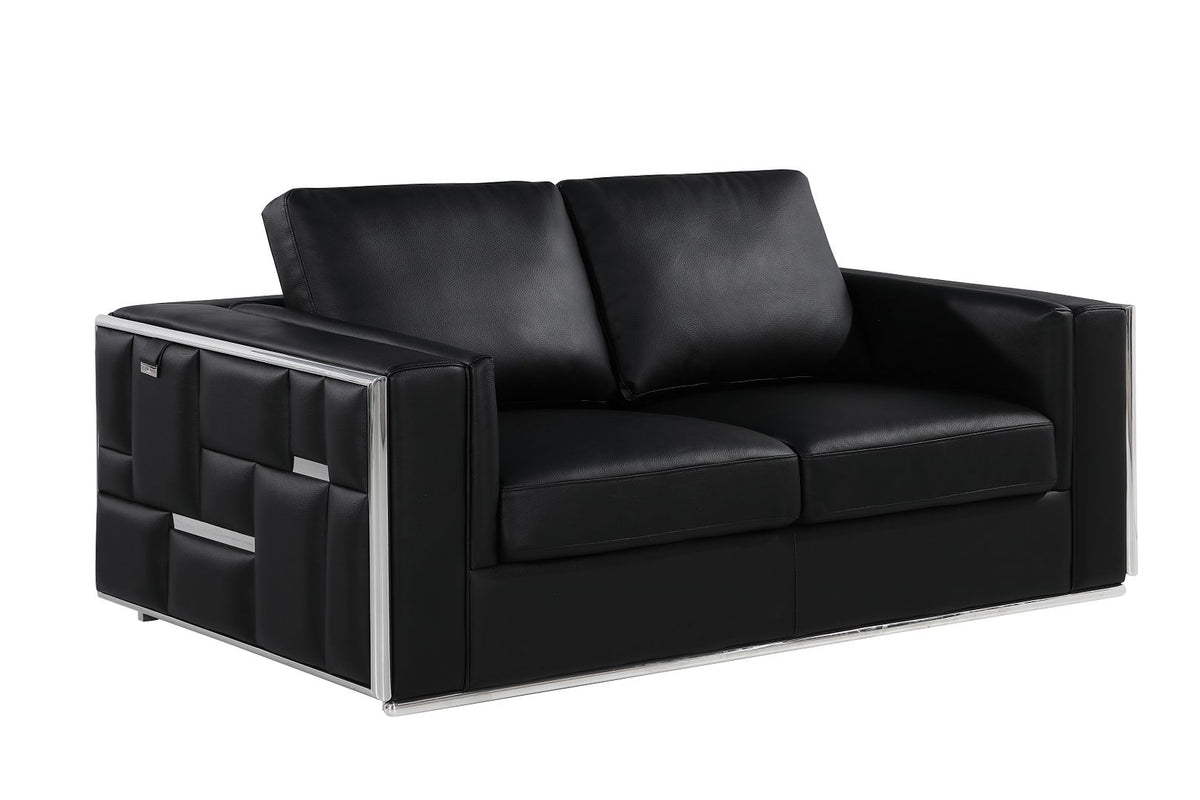 DivanItalia 1130 Loveseat in Top-Grain Italian Leather - Black