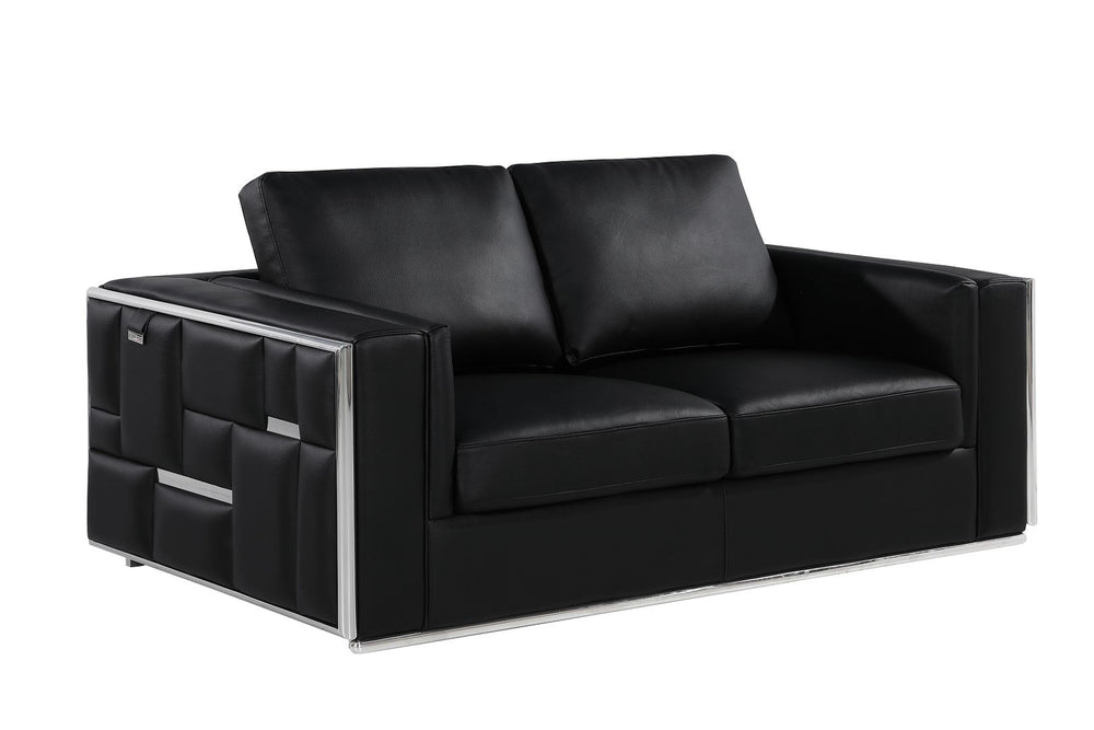 DivanItalia 1130 Loveseat in Top-Grain Italian Leather - Black