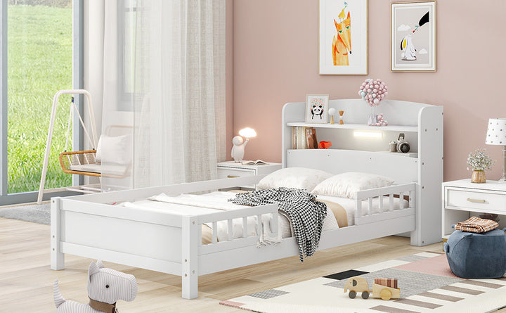 wood-twin-size-platform-bed-with-built-in-led-light-storage-headboard-and-guardrail-white