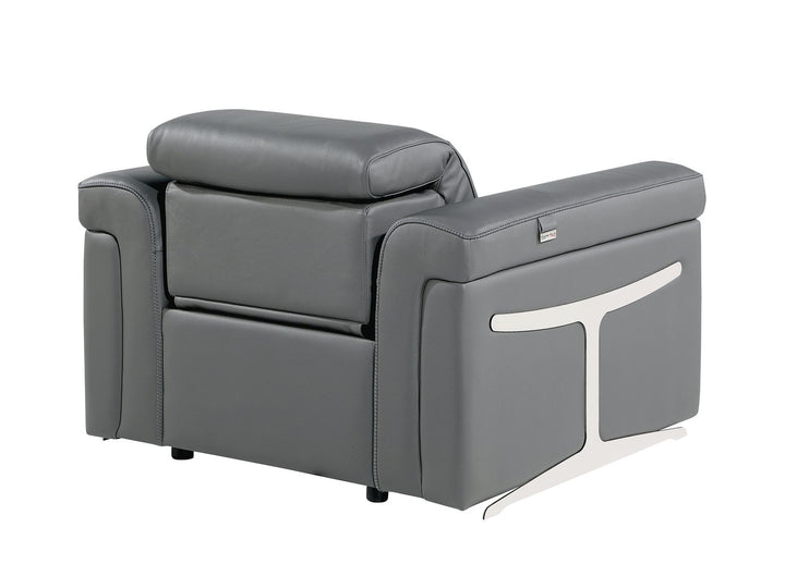 DivanItalia 1126 Top Grain Italian Leather Power Reclining Chair with Power Headrests - Dark Gray