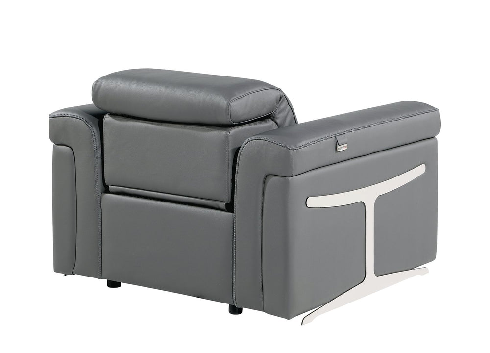 DivanItalia 1126 Top Grain Italian Leather Power Reclining Chair with Power Headrests - Dark Gray